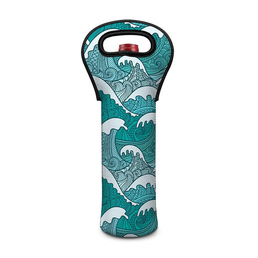 Surfing Wave Pattern Print Single Neoprene Wine Tote