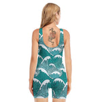 Surfing Wave Pattern Print Sleeveless One Piece Swimsuit