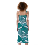 Surfing Wave Pattern Print Slim Fit Midi Cami Dress