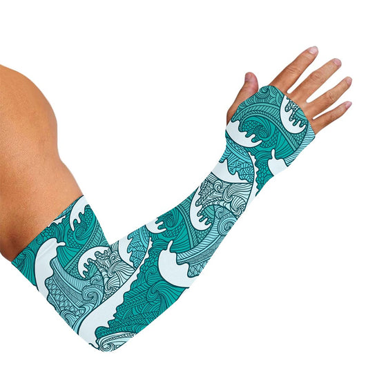 Surfing Wave Pattern Print Sun Protection Arm Sleeves
