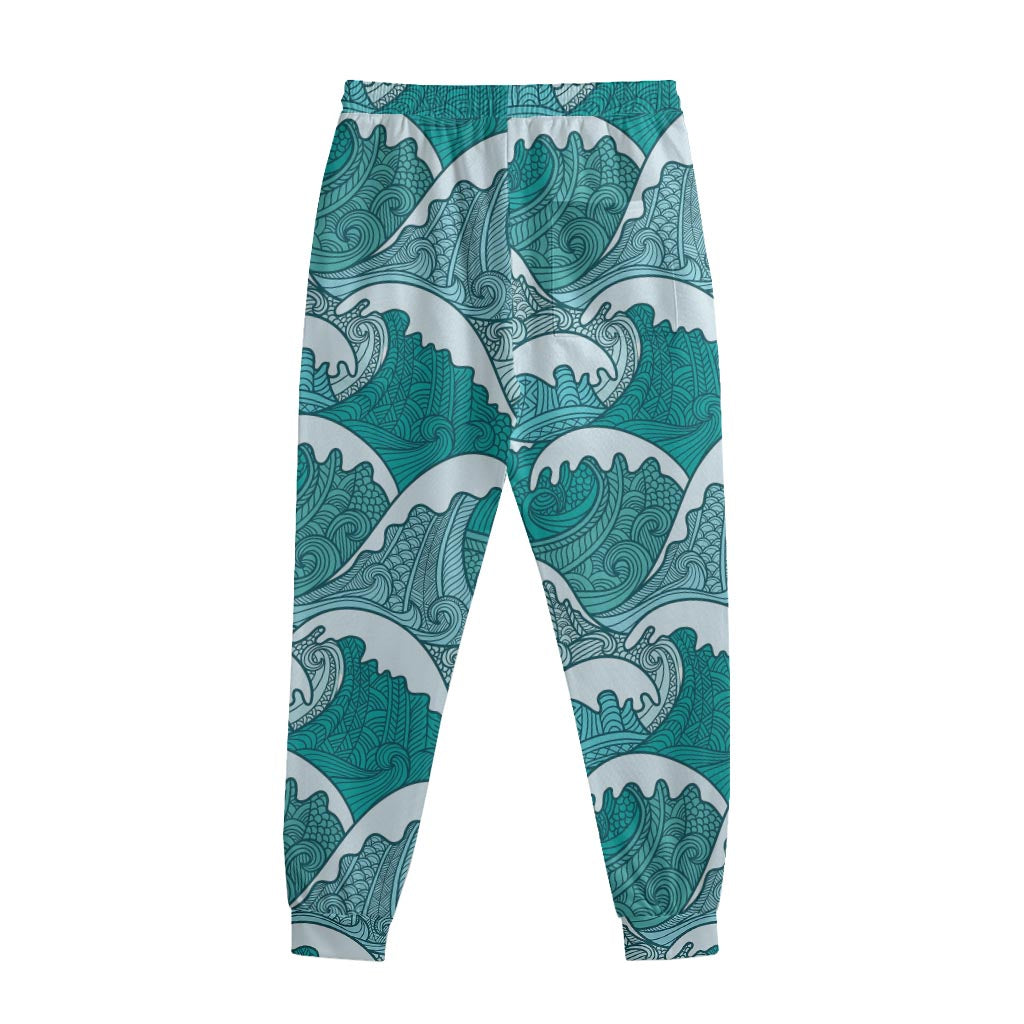 Surfing Wave Pattern Print Sweatpants