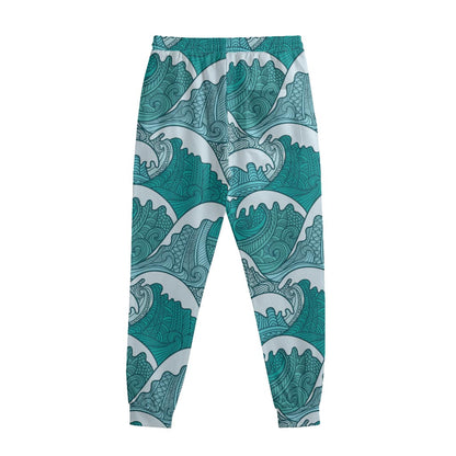 Surfing Wave Pattern Print Sweatpants