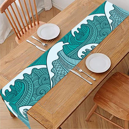 Surfing Wave Pattern Print Table Runner