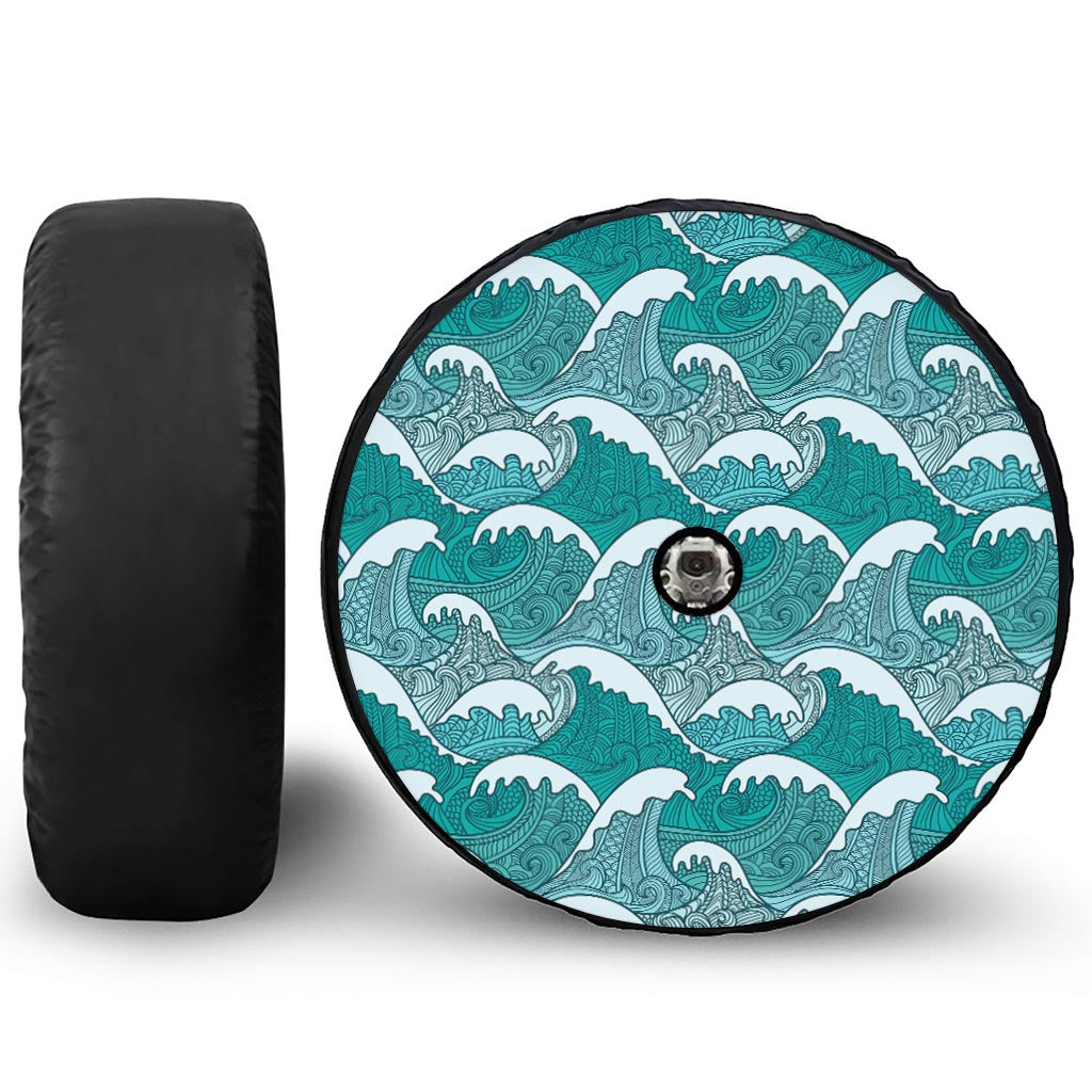 Surfing Wave Pattern Print Tire Cover With Camera Hole