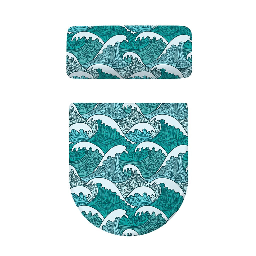 Surfing Wave Pattern Print Toilet Lid And Tank Cover Set