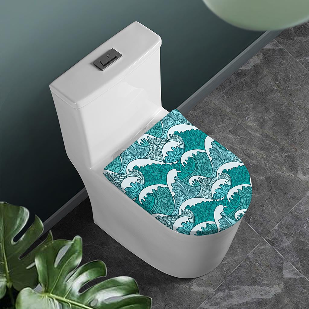 Surfing Wave Pattern Print Toilet Lid Cover