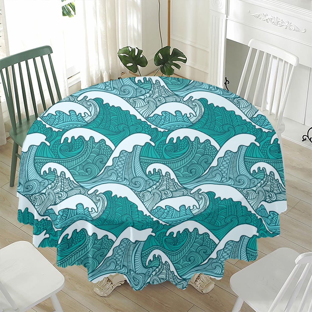 Surfing Wave Pattern Print Waterproof Round Tablecloth