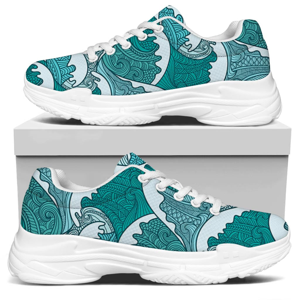 Surfing Wave Pattern Print White Chunky Shoes