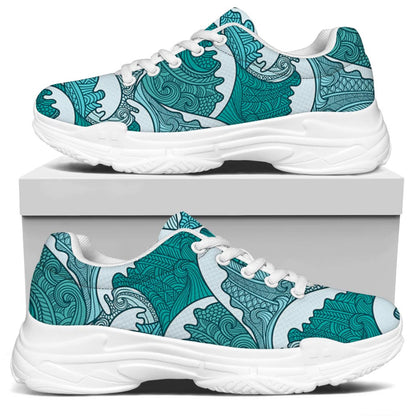 Surfing Wave Pattern Print White Chunky Shoes
