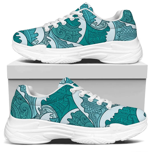 Surfing Wave Pattern Print White Chunky Shoes