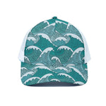Surfing Wave Pattern Print White Mesh Trucker Cap