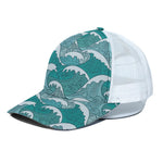Surfing Wave Pattern Print White Mesh Trucker Cap