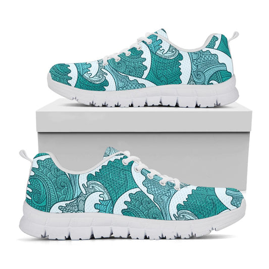 Surfing Wave Pattern Print White Running Shoes