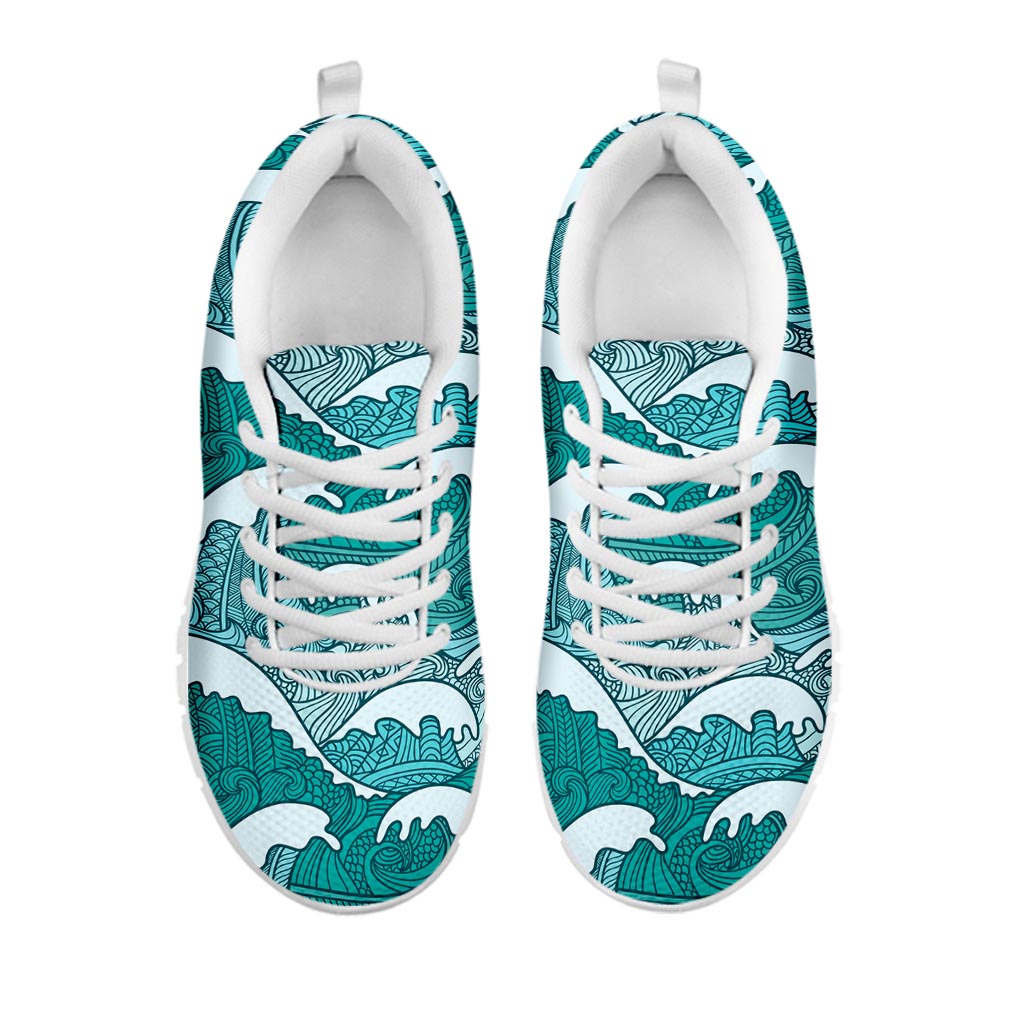 Surfing Wave Pattern Print White Running Shoes