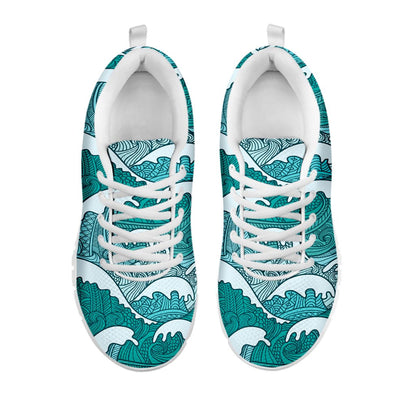 Surfing Wave Pattern Print White Running Shoes
