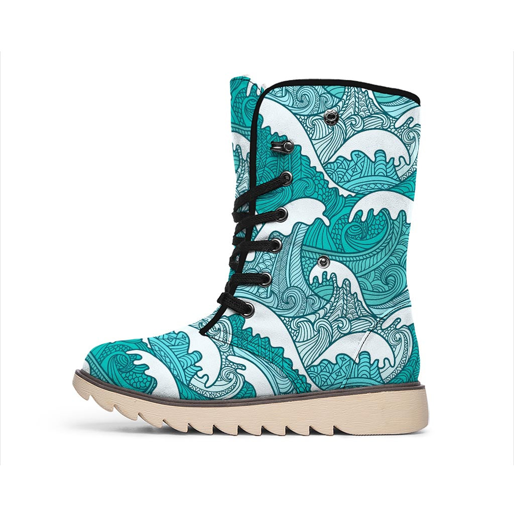 Surfing Wave Pattern Print Winter Boots