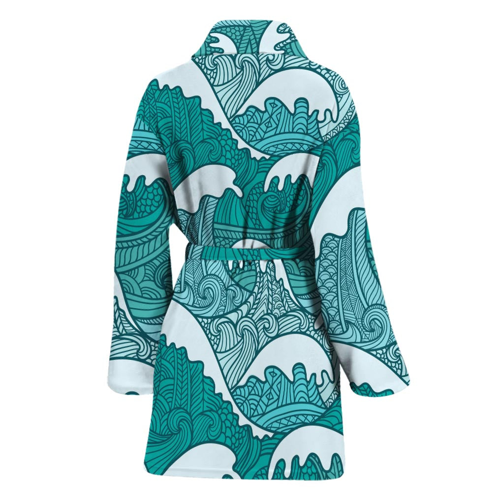Surfing Wave Pattern Print Women's Bathrobe