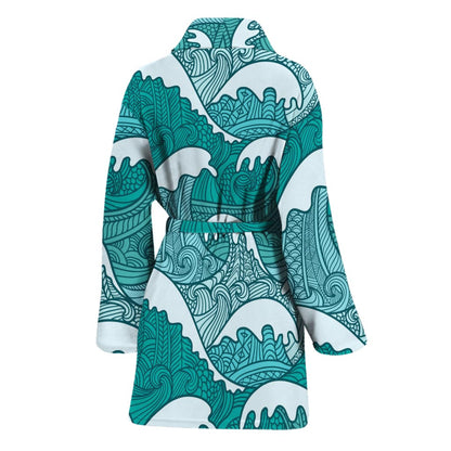 Surfing Wave Pattern Print Women's Bathrobe