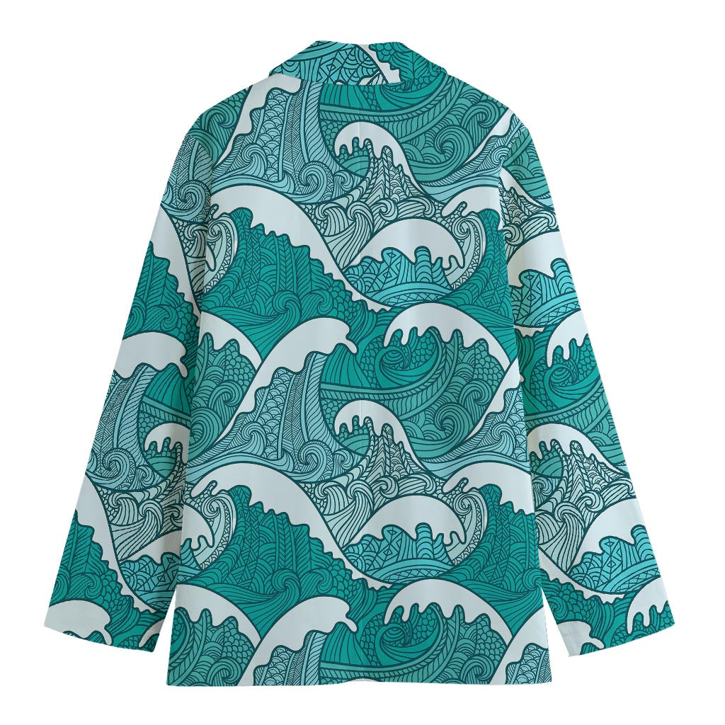 Surfing Wave Pattern Print Women's Blazer