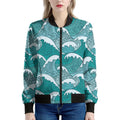 Surfing Wave Pattern Print Women's Bomber Jacket