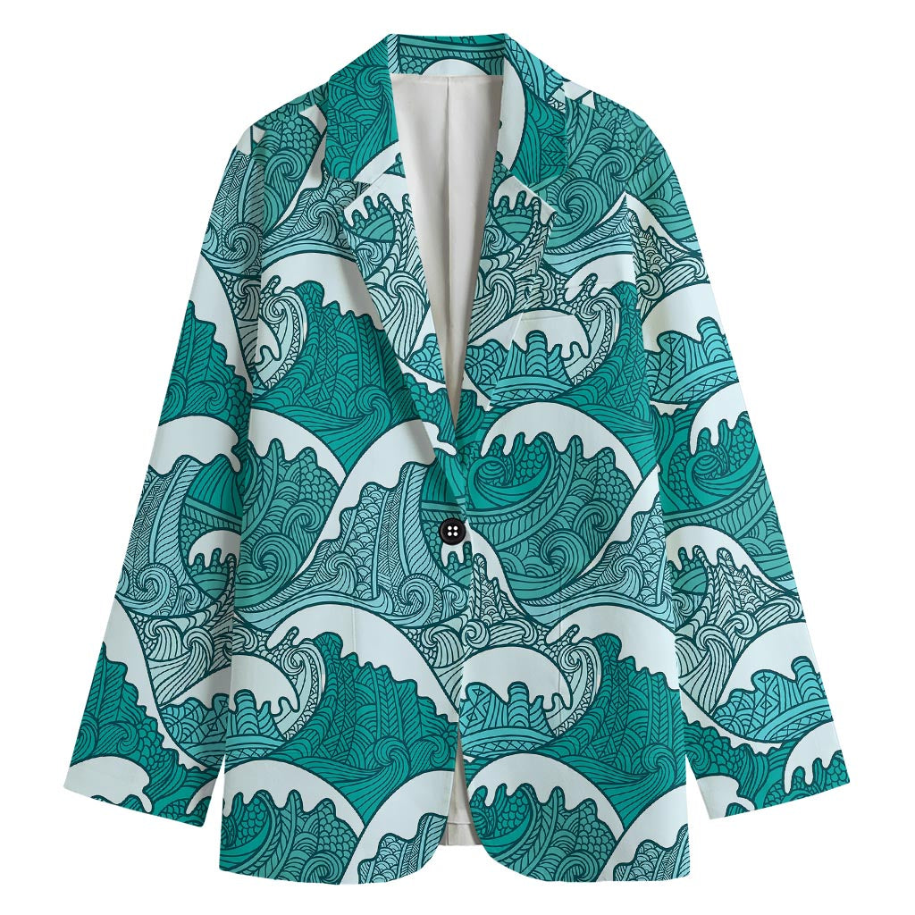 Surfing Wave Pattern Print Women's Cotton Blazer