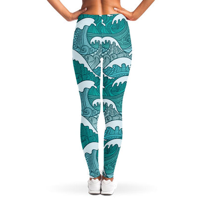 Surfing Wave Pattern Print Women's Leggings