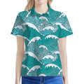 Surfing Wave Pattern Print Women's Polo Shirt