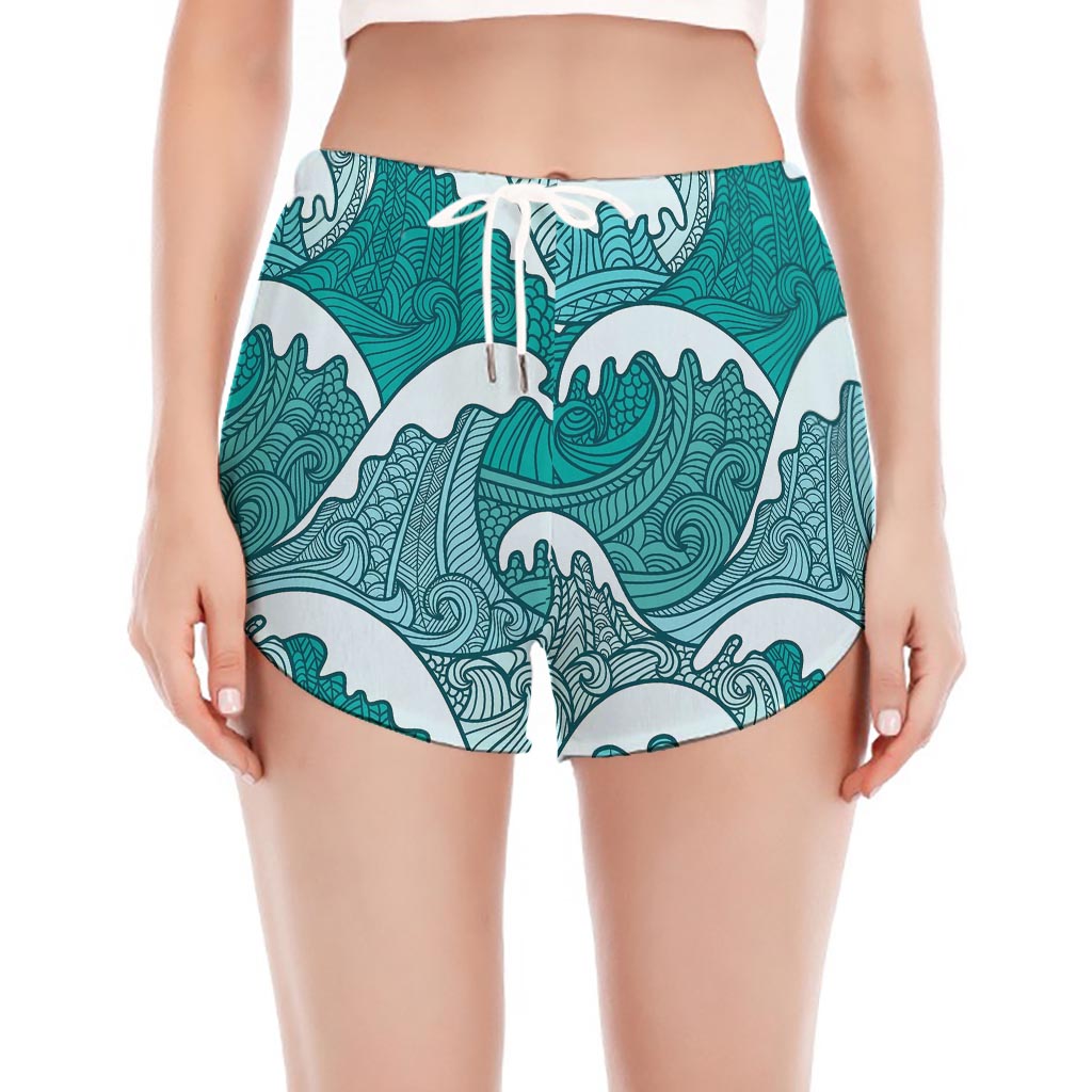 Surfing Wave Pattern Print Women's Split Running Shorts