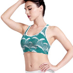 Surfing Wave Pattern Print Women's Sports Bra