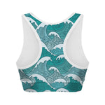 Surfing Wave Pattern Print Women's Sports Bra