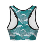 Surfing Wave Pattern Print Women's Sports Bra
