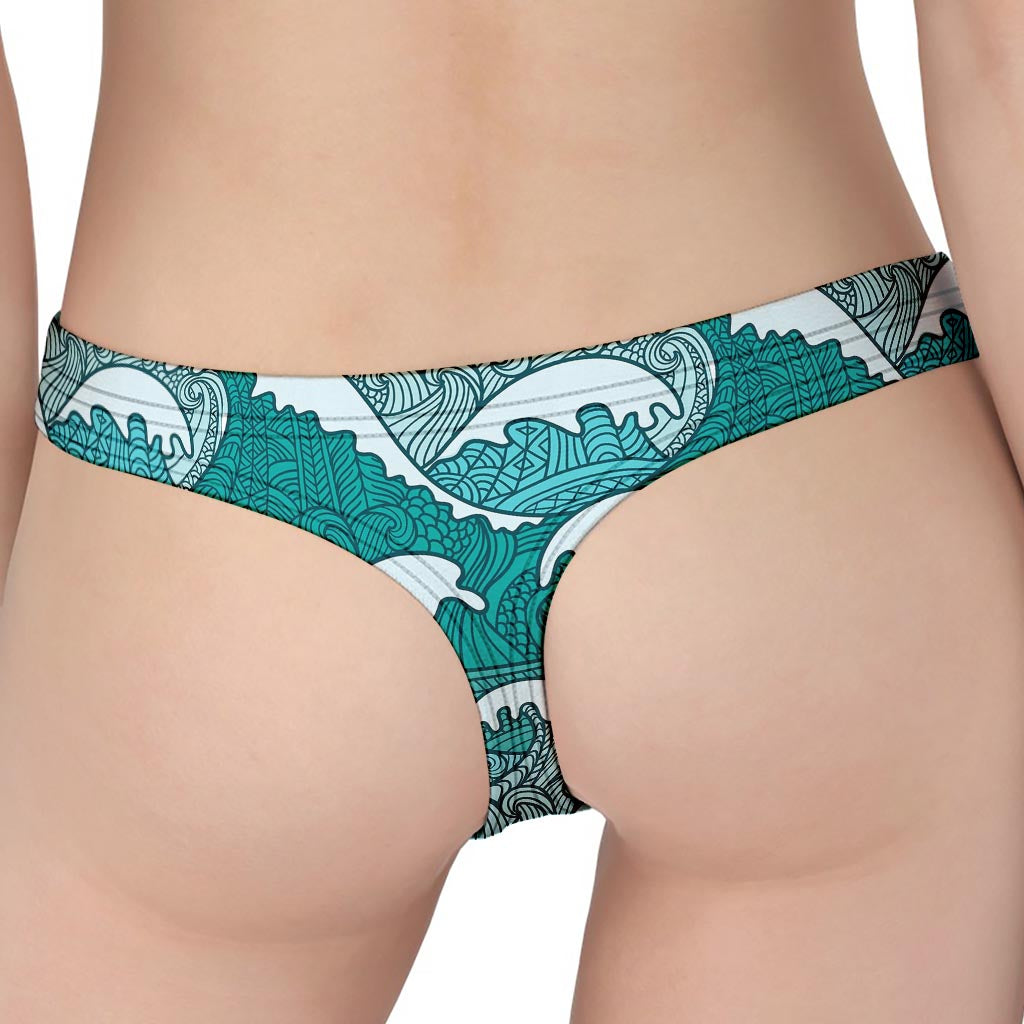 Surfing Wave Pattern Print Women's Thong