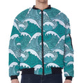 Surfing Wave Pattern Print Zip Sleeve Bomber Jacket