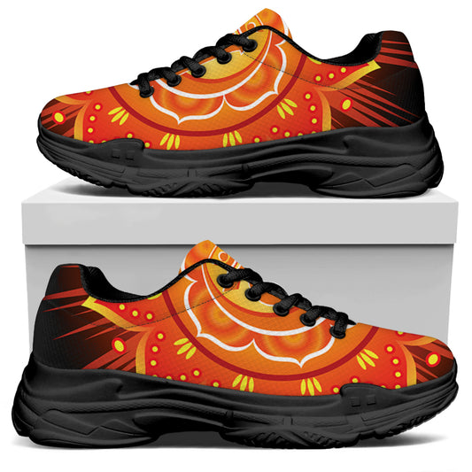 Swadhisthana Chakra Mandala Print Black Chunky Shoes