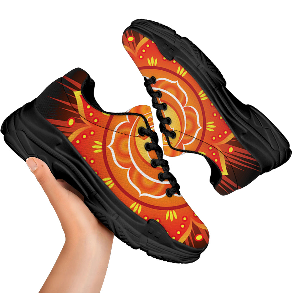 Swadhisthana Chakra Mandala Print Black Chunky Shoes