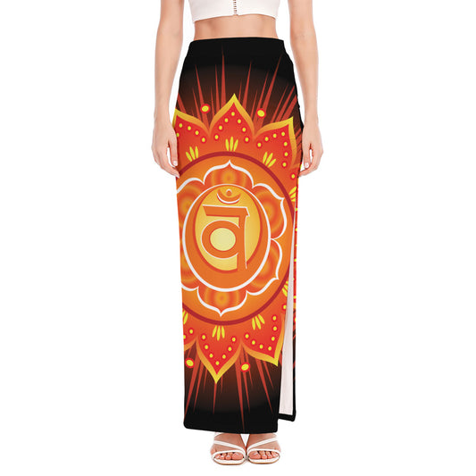 Swadhisthana Chakra Mandala Print High Slit Maxi Skirt