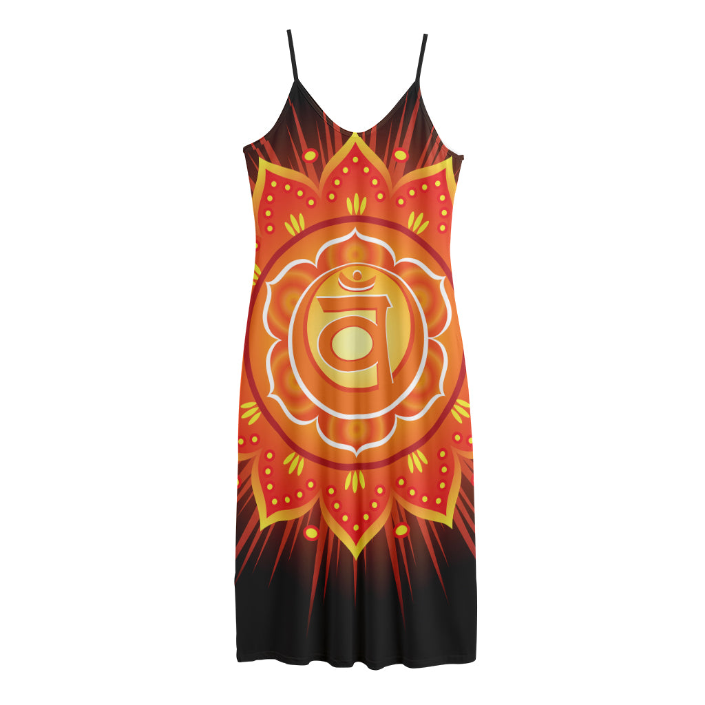 Swadhisthana Chakra Mandala Print Jersey Midi Cami Dress