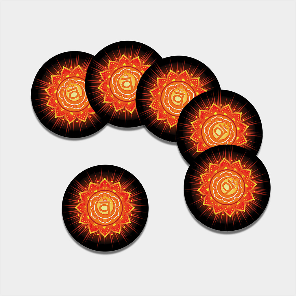 Swadhisthana Chakra Mandala Print Leather Coaster Set