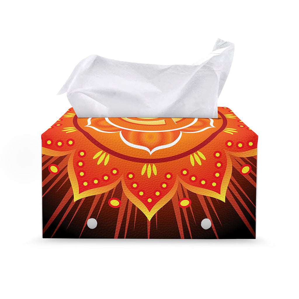 Swadhisthana Chakra Mandala Print Leather Tissue Box Cover