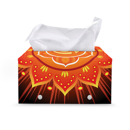 Swadhisthana Chakra Mandala Print Leather Tissue Box Cover