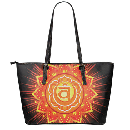 Swadhisthana Chakra Mandala Print Leather Tote Bag