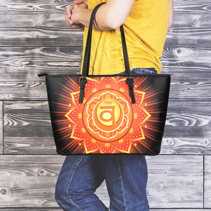 Swadhisthana Chakra Mandala Print Leather Tote Bag