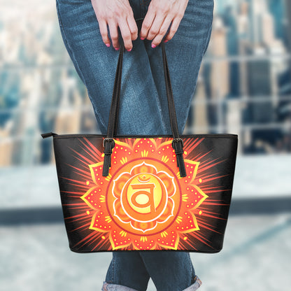 Swadhisthana Chakra Mandala Print Leather Tote Bag