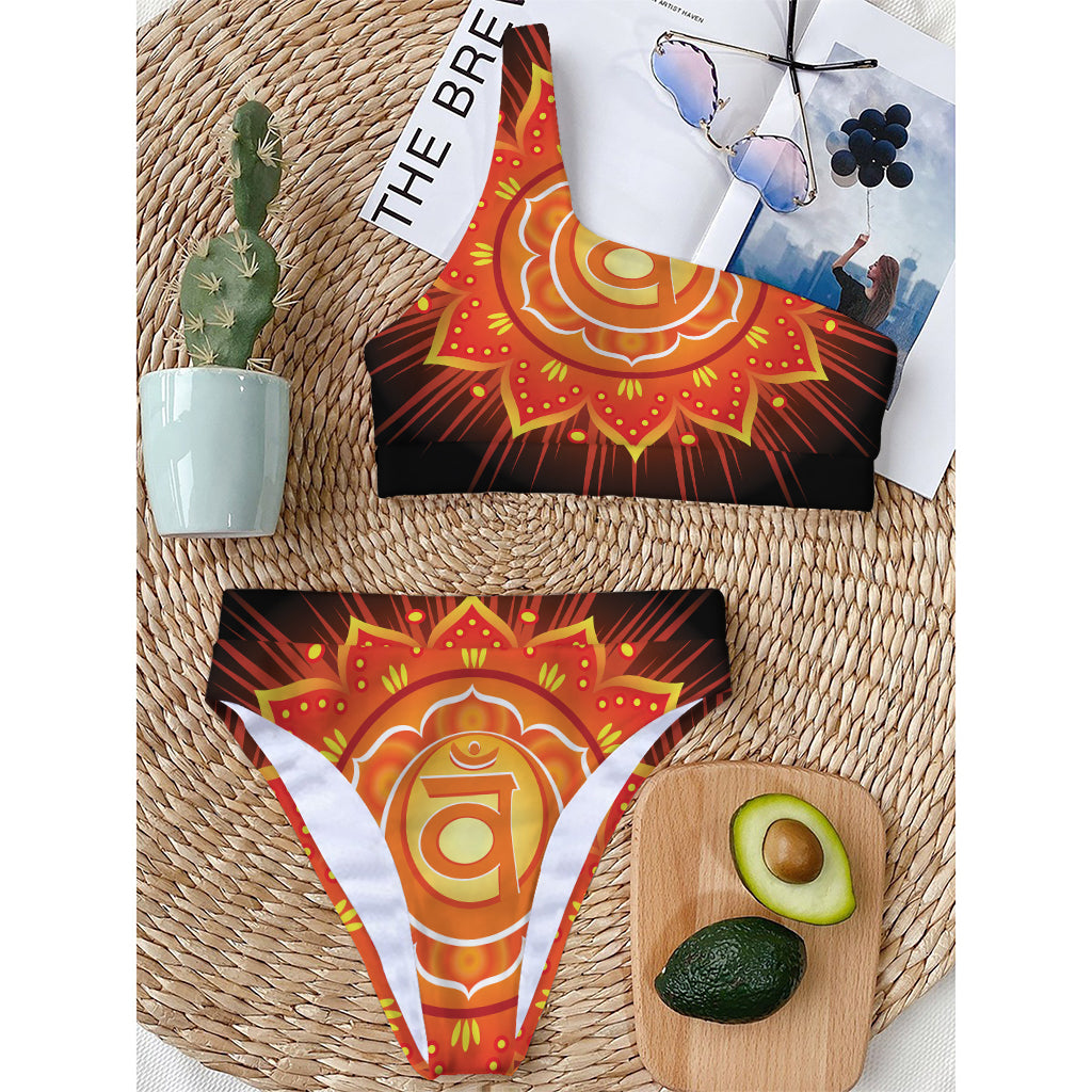Swadhisthana Chakra Mandala Print One Shoulder Bikini Top
