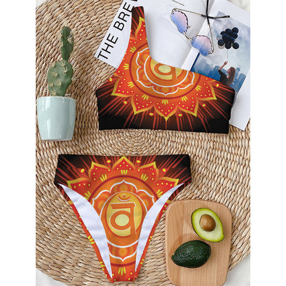 Swadhisthana Chakra Mandala Print One Shoulder Bikini Top