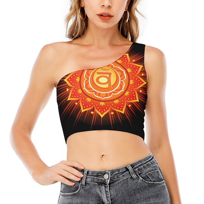 Swadhisthana Chakra Mandala Print One Shoulder Crop Top
