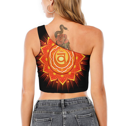 Swadhisthana Chakra Mandala Print One Shoulder Crop Top