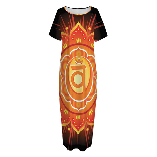 Swadhisthana Chakra Mandala Print Short Sleeve Long Nightdress