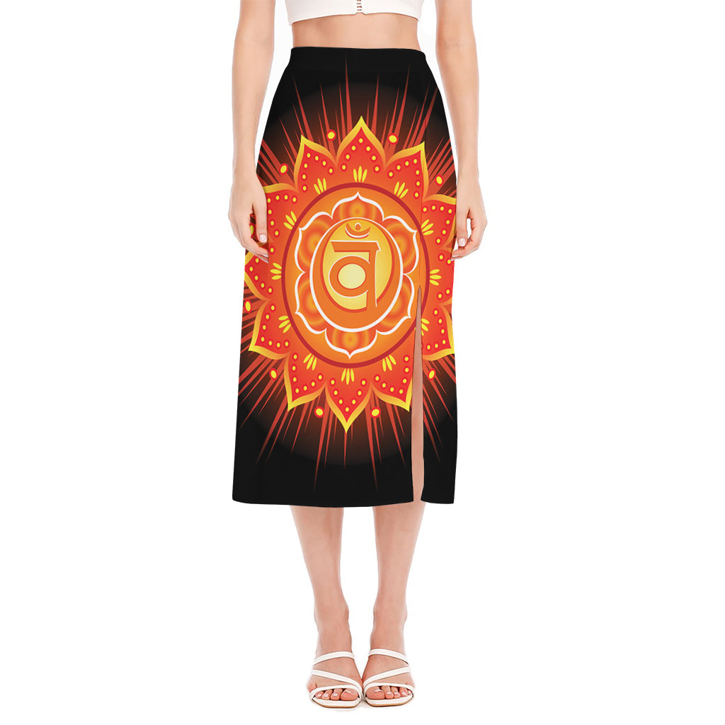 Swadhisthana Chakra Mandala Print Side Slit Midi Skirt