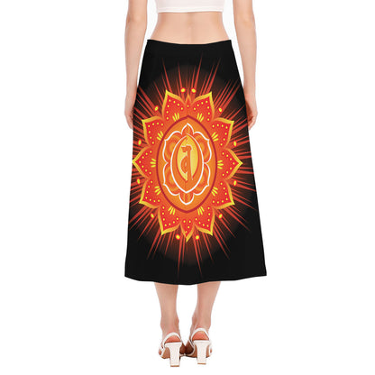 Swadhisthana Chakra Mandala Print Side Slit Midi Skirt